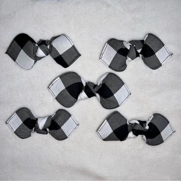 Black and White Plaid Pinup Bandana Knotted Hair Bow - Picture 9 of 11